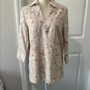 Jones New York Beige and White Paisley Linen Blend NWOT